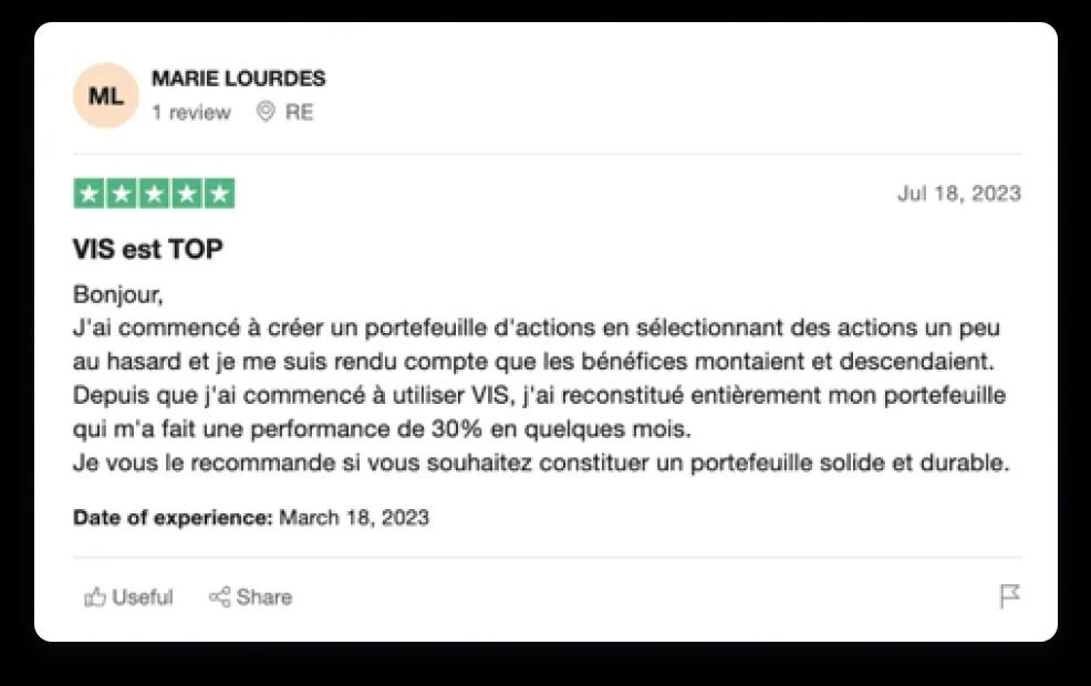 Avis Trustpilot d’un utilisateur de Value Investing Screener (2 sur 4)