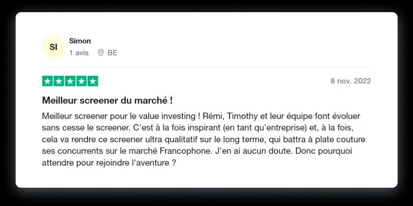 Avis d’un utilisateur de Value Investing Screener (1 sur 4)